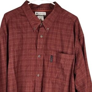 Columbia Mens 3X Button Down Shirt Burgundy Grid Plaid Long Sleeve Big & Tall